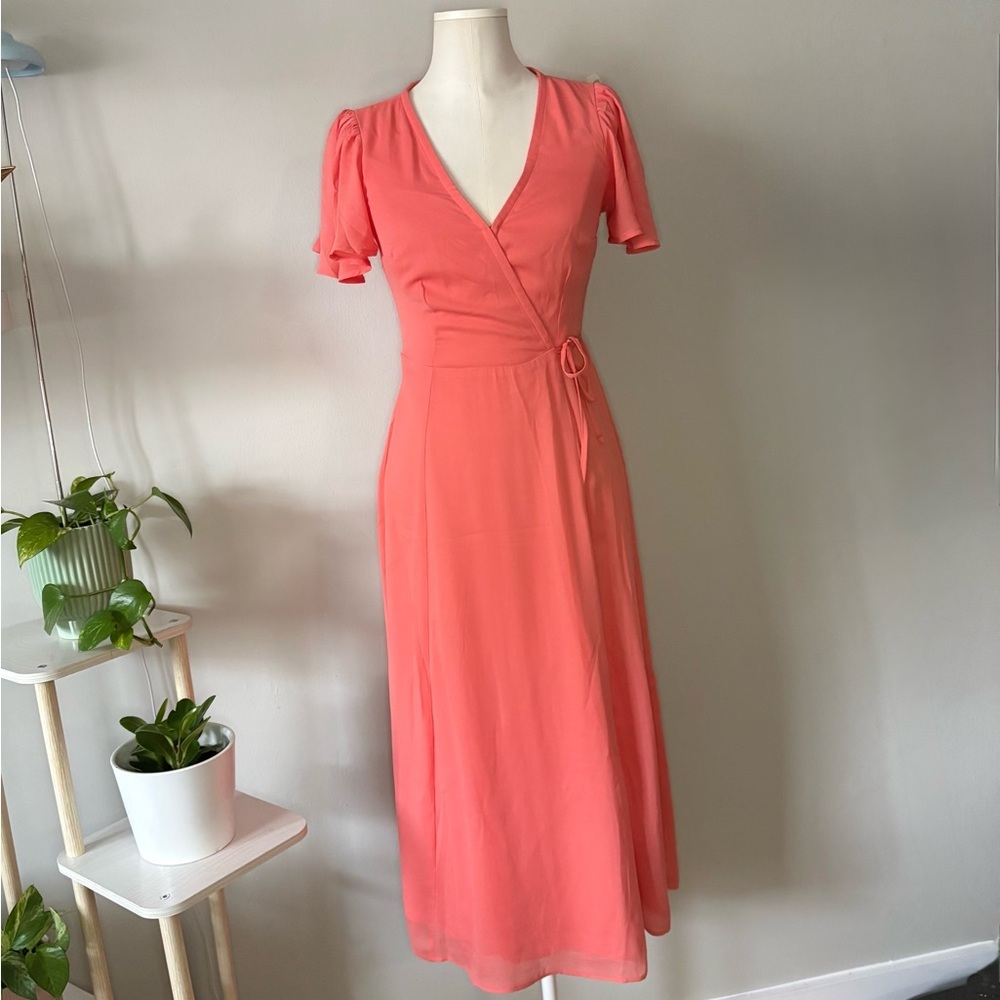 NWT Abercrombie & Fitch Coral Wrap Midi Dress Women’s Small Feminine - Picture 2 of 16
